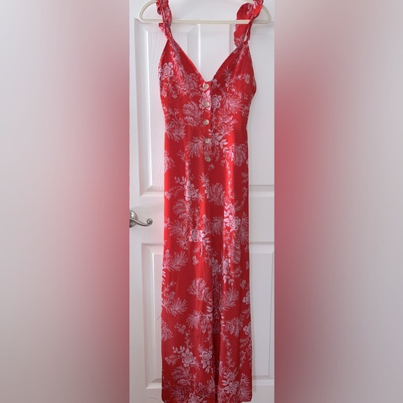 Free People Red Floral Wide Leg Jumpsuit Size 2 - Picture 1 of 5